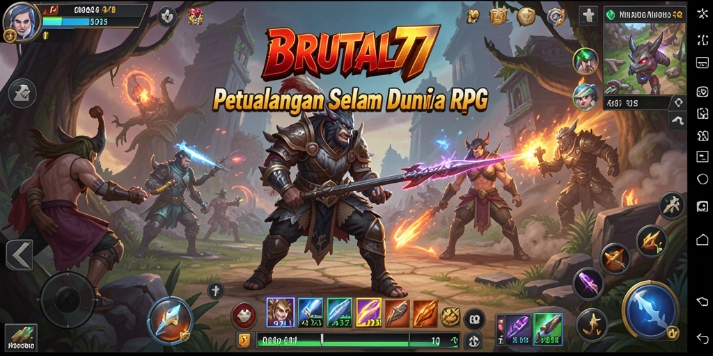 Tampilan gameplay seru BRUTAL77 dalam dunia RPG yang menantang.