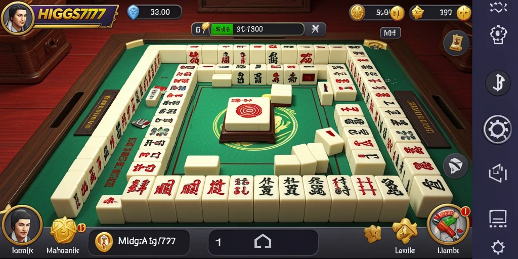 Screenshot HIGGS777 menampilkan gameplay Mahjong yang penuh warna.