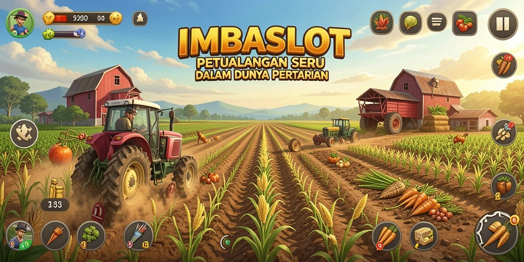 Screenshot gameplay IMBASLOT dengan tampilan pertanian yang indah.