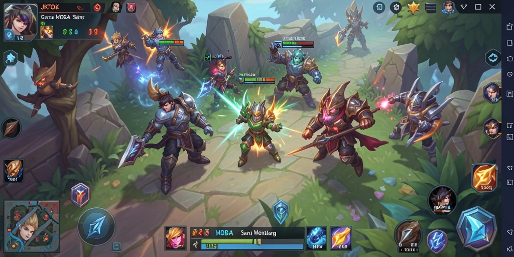 Tampilan seru dari gameplay JKTOK dalam pertempuran MOBA.