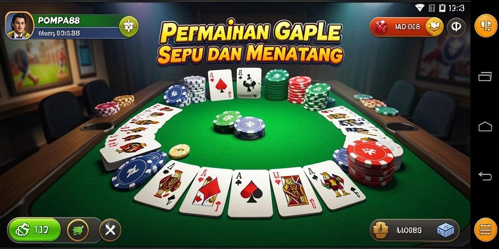 Tampilan gameplay POMPA88 menampilkan momen seru saat bermain Gaple.