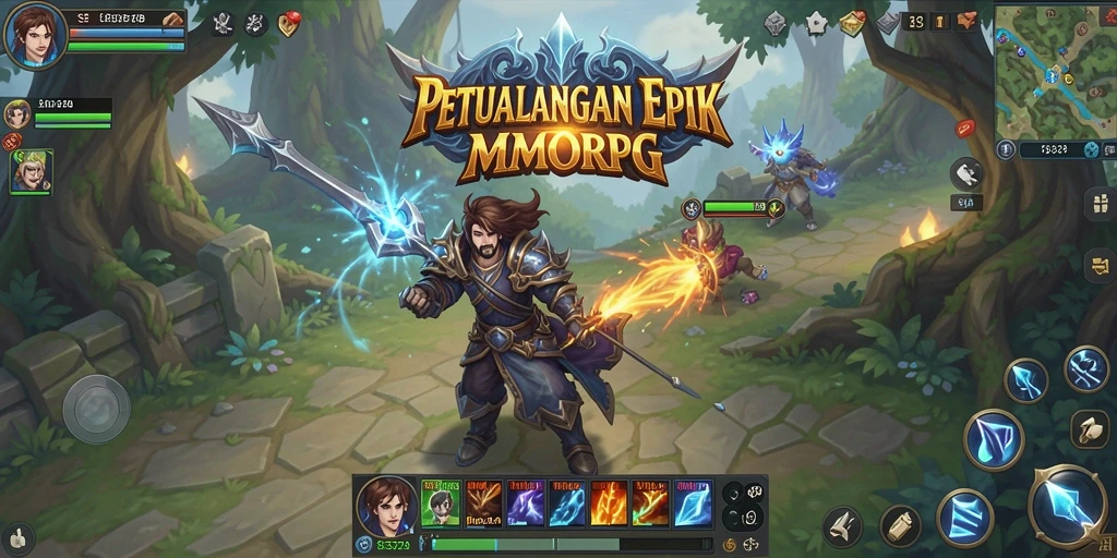Tangkapan layar SE328 menampilkan aksi pertempuran dinamis dalam dunia MMORPG.