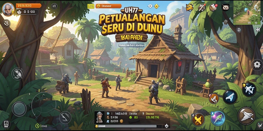 Screenshot UH77 menunjukkan pemain menjelajahi hutan lebat dalam petualangan yang mendebarkan.