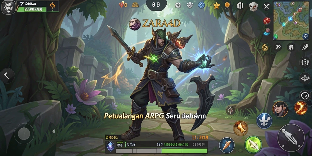 Tangkapan layar gameplay ZARA4D menampilkan aksi seru di dunia yang luas.